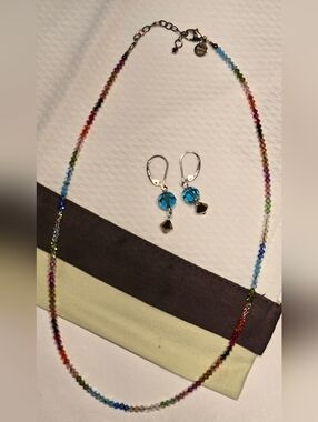 Emily Ray Vintage Multicolor Beaded Necklace and Crystal Drop Earring Set